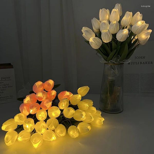 Flores decorativas 10/15pcs LED Tulip Bouquet Diy DIY DIY Decor de casa Acessórios de casamento Festa de casamento da festa do dia dos namorados Simulação