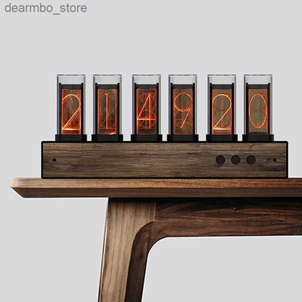 Relógios de mesa de mesa Nixie Glow Tube Relógio LED Mesa de madeira Relógio digital Vintage Luxo Moderno RGB Criativo Relógio eletrônico de mesa Presente Creative24327