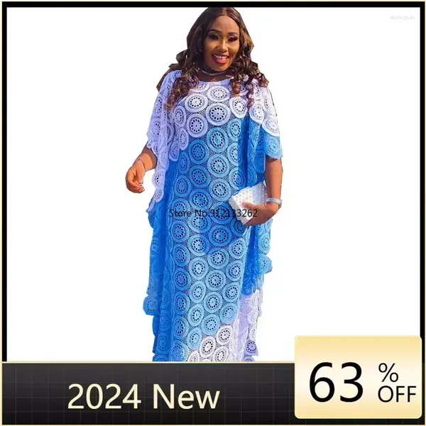 Roupas étnicas Vestidos Africanos para Mulheres Elegante Oco Out Moda Muçulmana Abayas Dashiki Robe Kaftan Long Maxi Vestido Duas Peças 2024