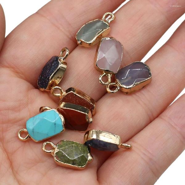 Charms 2 Stück Naturstein-Anhänger, blauer Sand, Rosenquarz, Achate für DIY-Schmuckherstellung, Halskette, Armbänder, Größe 8 x 12 mm