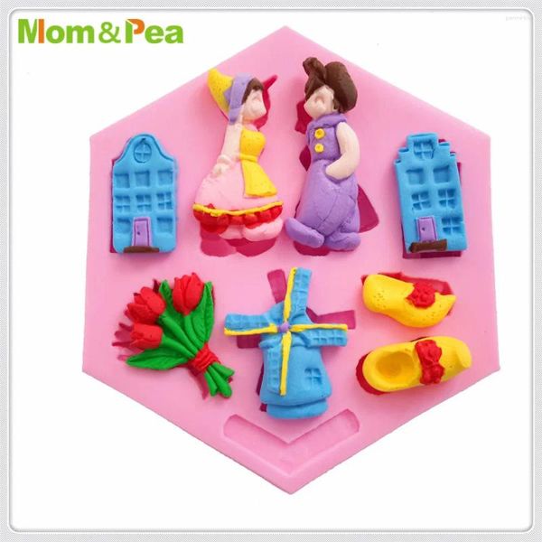 Moldes de cozimento MomPea MPA1979 Menino Menina Molde de Silicone Pasta de Açúcar 3D Fondant Decoração de Bolo