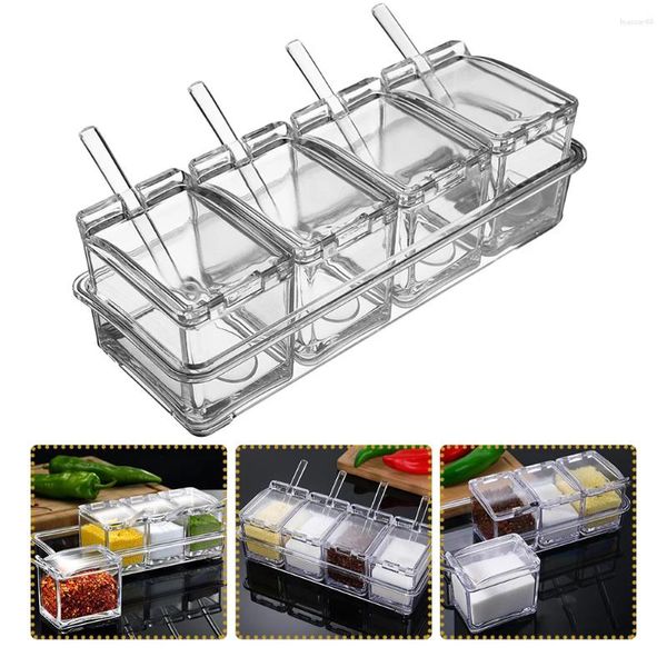 Geschirrsets 1 Set Clear -Gewürzbox mit Spoon Küchengewürztöpfen Acryl -Lagerbehälter Gewürzglas Jar