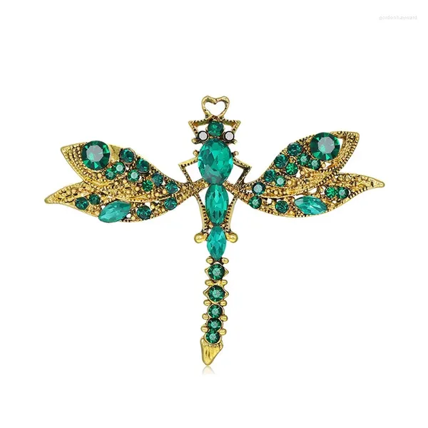 Brincos pendurados moda feminina broche de cristal libélula pino vintage strass para festa feminina presente de casamento verde