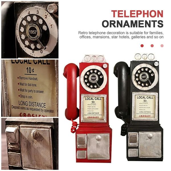 Decoração de casa Modelo de telefonia vintage Artesanato pendurado Ornamentos Retro Dial Pay Phone Furniture Bar Decoration Acessório 240314