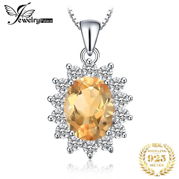 JewelryPalace Diana 18-каратный овальный натуральный цитрин из стерлингового серебра 925 пробы, ожерелье для женщин, модный подарок, ювелирные изделия без цепочки 240327