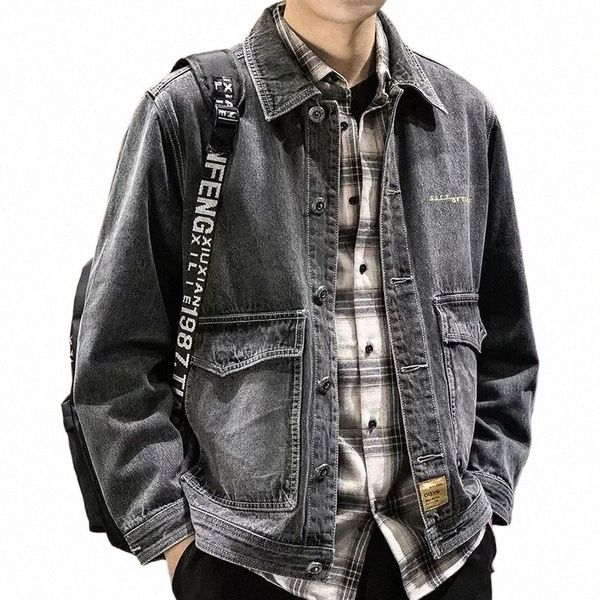 Herren Jeansjacke mit Aufdruck Männliche Jean Mäntel Weite Ärmel Schwarz Günstiger Preis Stilvolle Herrenmode G Cowboy Große Stoffgröße Big H4HA #