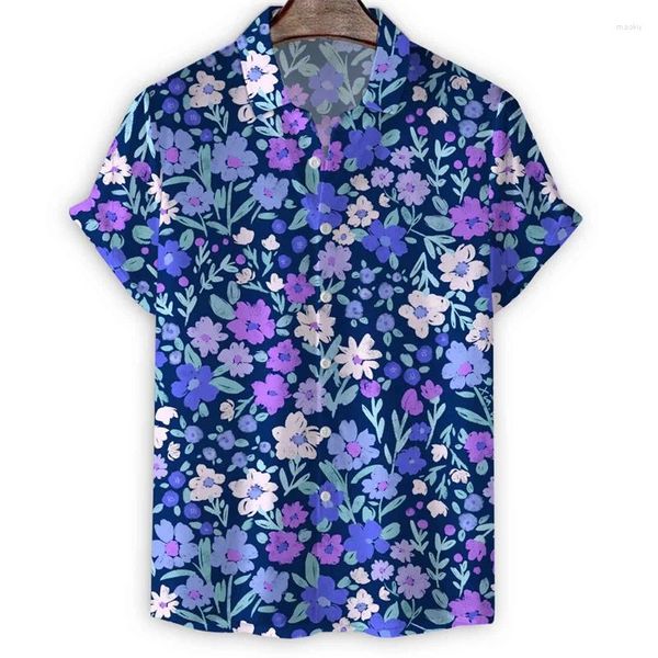 Camisas casuais masculinas colorido 3d impressão floral camisa havaiana para homens férias de verão manga curta tops rua praia oversized lapela blusa