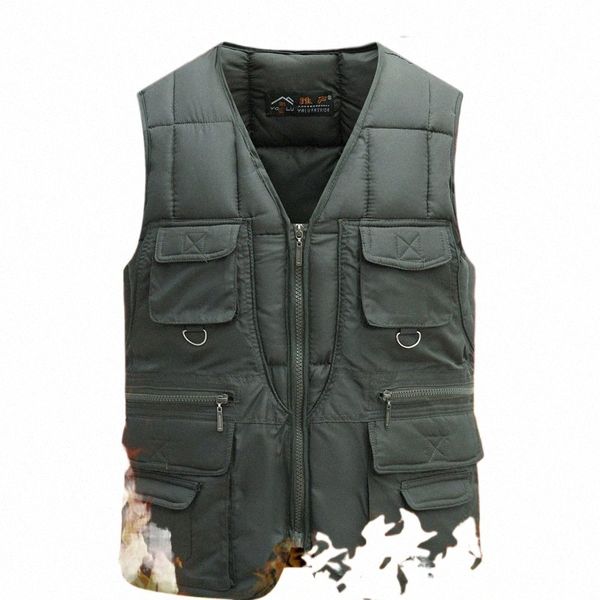 Colete quente masculino jaqueta gola cardigan mangas jaquetas outono inverno vários bolsos tanque superior casaco fi roupas l4fI #