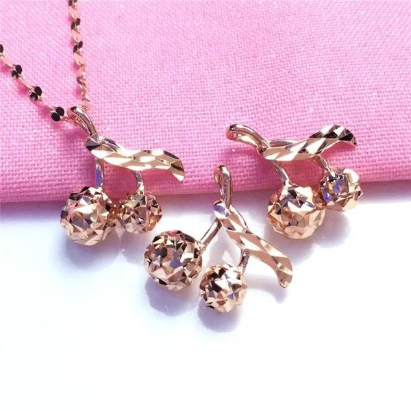 Pingentes banhados a ouro rosa 14k luz luxo espumante cerejas colar para mulher fresca e requintada charme pingente alta joia