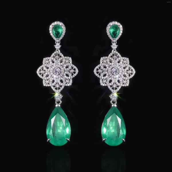 Ohrhänger GEM'S BALLET Luxuriöser, imitierter Smaragd-Tropfen-Sterlingsilber im Vintage-Stil mit floralem Kronleuchter-Dormeuse-Ohrring