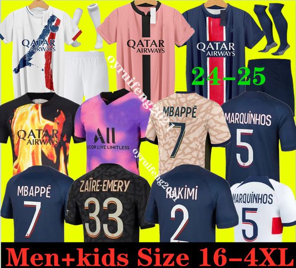 Tamanho 16-4XL 2024 2025 MBAPPE camisas de futebol ASENSION maillot de foot HAKIMI LEE KANG IN VERRATTI camisa de futebol 24 25 UGARTE Hernandez psgs hommes enfants crianças 1111