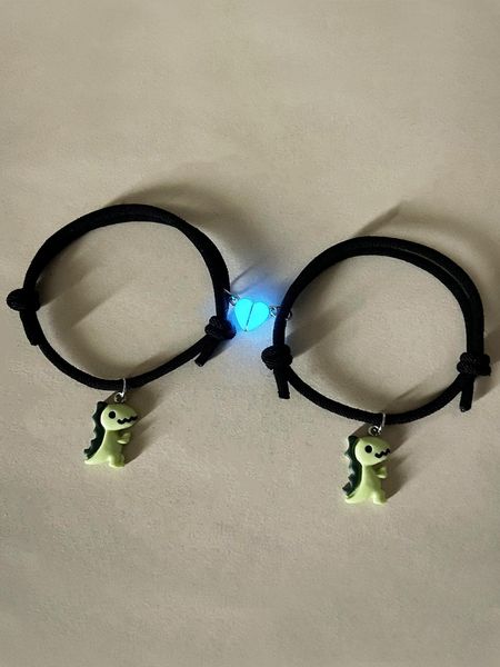 Bracciale con ciondolo a forma di dinosauro che si illumina al buio, 2 pezzi/set