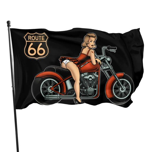 Zubehör USA 66 Road Flagge Motorrad Schöne Frau Retro Auto Motorrad Outdoor Indoor Bar Wohnzimmer Dekoration Flagge Frauen Männer Geschenke