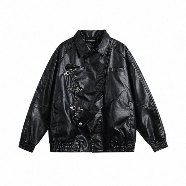 Outono Primavera Retro PU Couro Motocicleta Jaqueta Homens Beisebol Bomber Casaco Unissex Rock Star Mulheres Oversize Vintage Windbreaker 75CB #