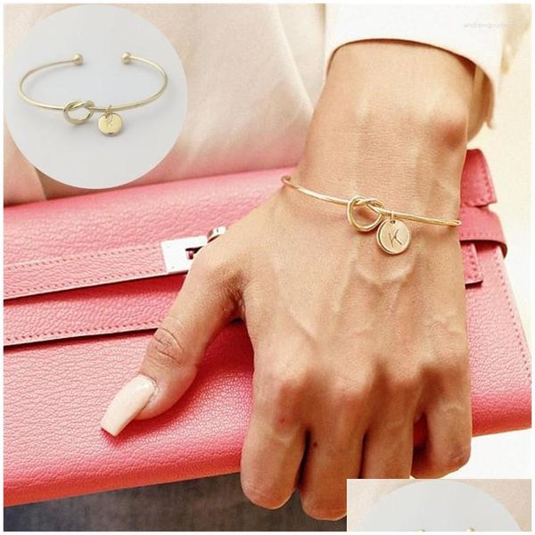 Charme Pulseiras Cor de Ouro Atada Abertura Bangle Tendência Personalidade Inglês Letra Nome Pingente Bangles para Mulheres Homens Cuff Jóias Dro Otd5J