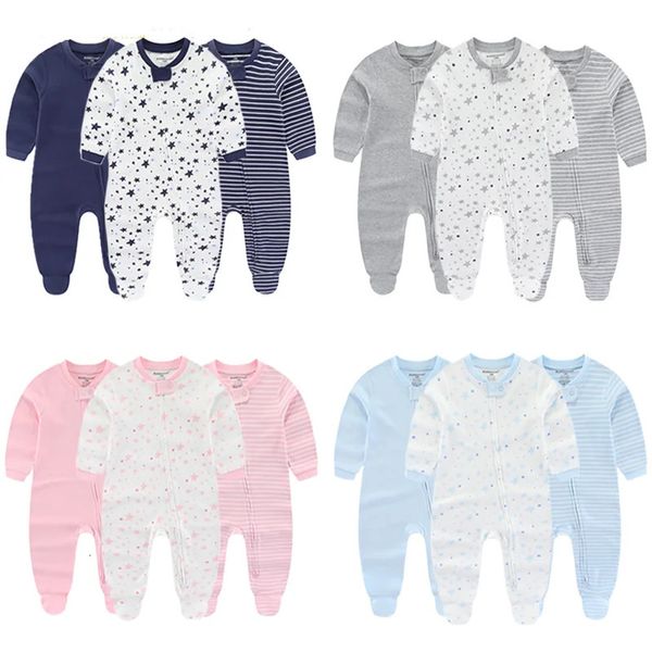 3 stück Einfarbig Baumwolle Baby Jungen Kleidung Zipper Geboren Mädchen Cartoon Lange Hülsenspielanzug Herbst Frühling Bebes 240313