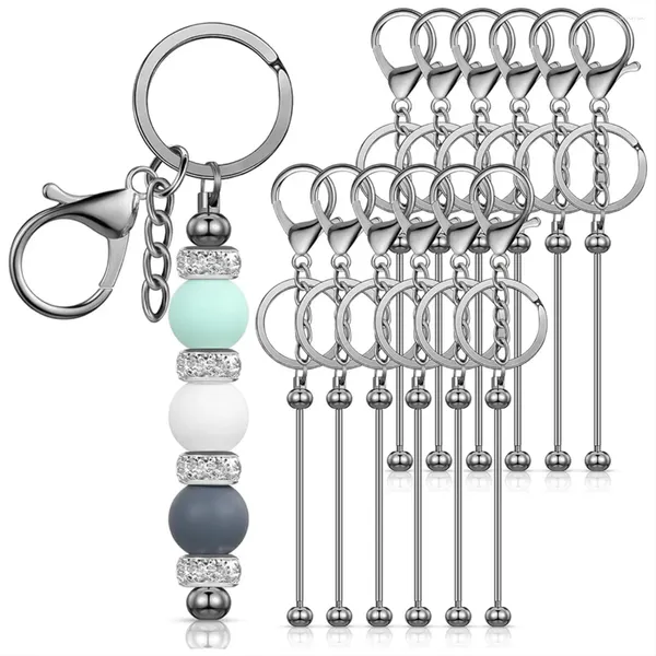 Garrafas de armazenamento 12 pcs Beadable Keychain Bares para contas em branco metal frisado DIY projetos pingente jóias