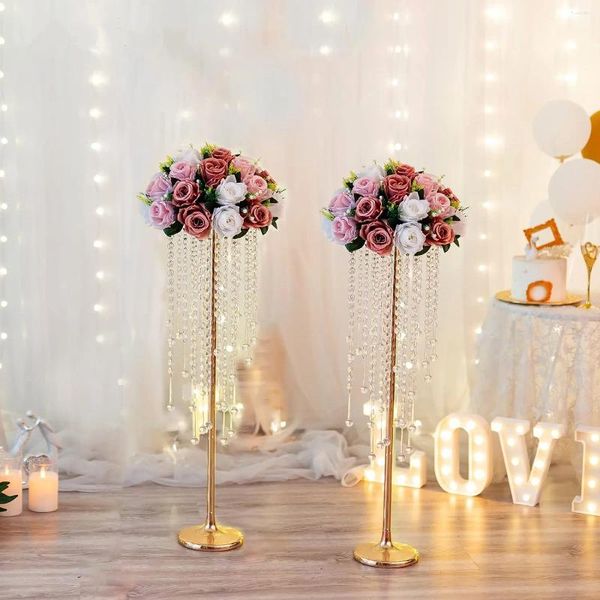 Party-Dekoration, goldene Vase, Hochzeits-Mittelstücke: 10 Stück 70 cm hohe Kristall-Blumenständer für Tische, elegante Blumen-Arrangement-Vasen aus Metall