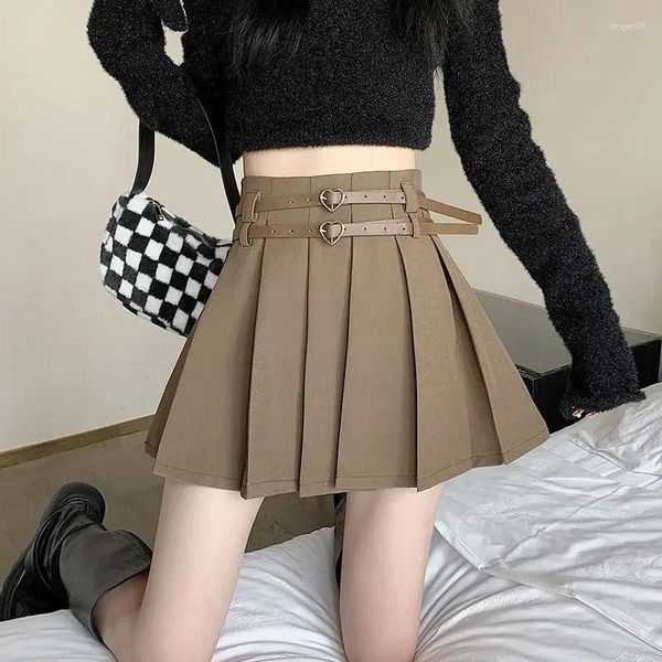 Röcke Frauen Japanische Y2K Kawaii Streetwear Plissee Sexy Mini Frühling Sommer Mädchen Schwarz Weiß Doppel Gürtel Hohe Taille Rock Faldas