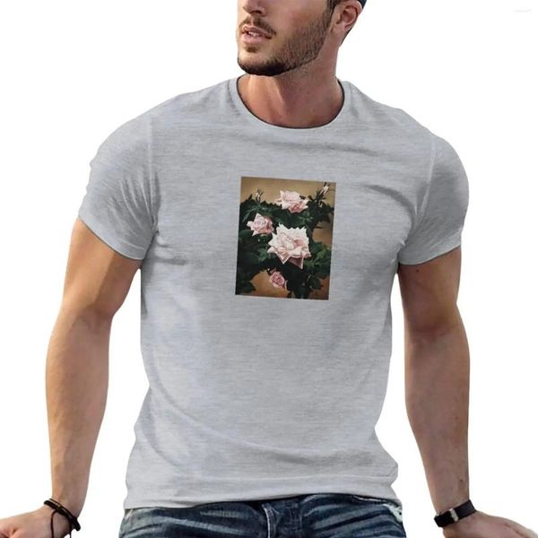 Polos masculinos rosas rosas em acrílico camiseta vintage roupas fofas fãs de esportes camisetas simples homens