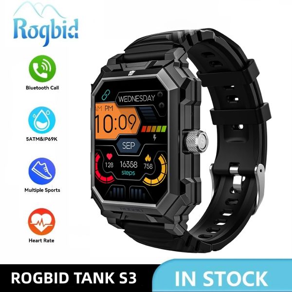 Uhren Rogbid Tank S3 Military Smartwatch Männer Robuste 10ATM Wasserdichte Outdoor Sport Herzfrequenz Gesundheit Bluetooth Anruf Smart Uhr Frauen