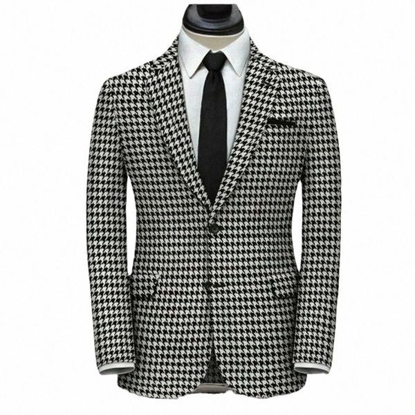 Confira Homens Blazer para Festa de Casamento Xadrez Entalhe Lapela Duas Pontas Houndstooth Terno Jaqueta Em Estoque Elegante Masculino Fi 1 Pc Casaco 44h4 #