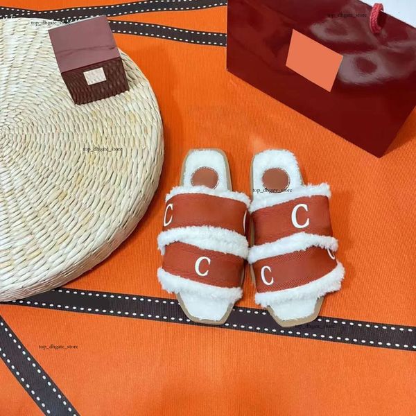 Clor Slides Quente Chinelo Clog Lã Designer Sandália Chl Flat Lady Canvas 2024 Novo Mule Sliders Luxo Sapato Pele Menina Interior Casa Presente Caminhada Sapato Ch1oe Slide 320