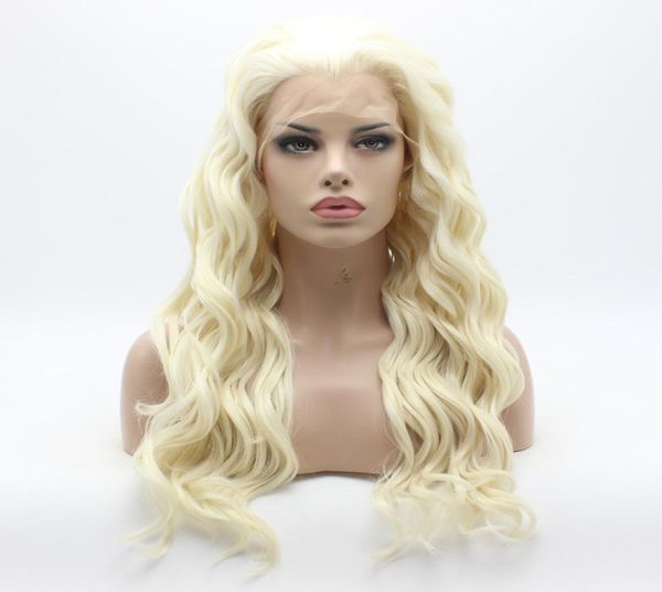 Iwona Hair Wellige lange weiße hellblonde Mix-Perücke 61001613 Halbhandgebundene synthetische Lace-Front-Perücke mit hoher Dichte9516096