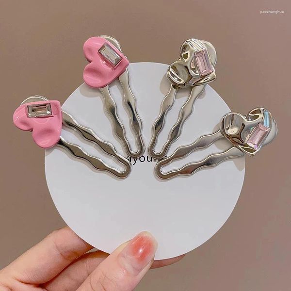 Accessori per capelli 2 pezzi di metallo di alta qualità Sweet Girl Pink Love Clip Fashion Wind Duck Side Card Frangia