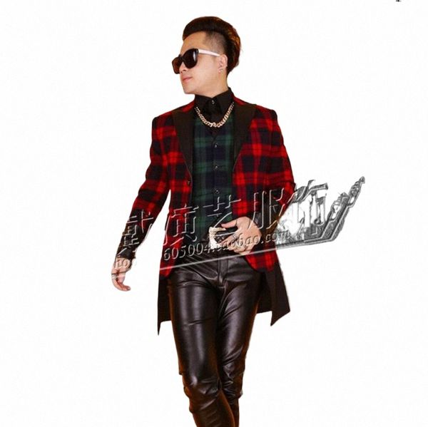 s-5xl New Men's Plaid Stitching Suit Performance Bar Nightclub Singer Host Dj Stu Plaid Blazers Casaco Plus Size Trajes de Palco b3sL #