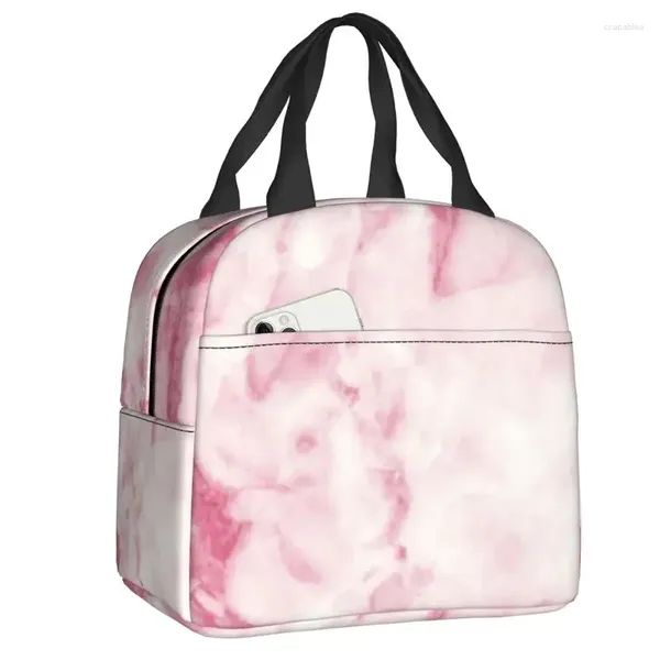 Sacos de armazenamento Rosa Branco Textura de Mármore Caixa de Arte Abstrata À Prova D 'Água Arte Térmica Refrigerador Almoço Isolado Almoço Escola Estudante