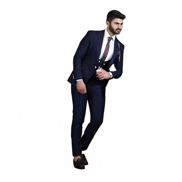 2024 Homens 3 Peças Terno Formal Busin Notch Lapela Slim Fit Smoking Melhor Homem Blazer Para WeddingJacket + Colete + Calça F3D9 #