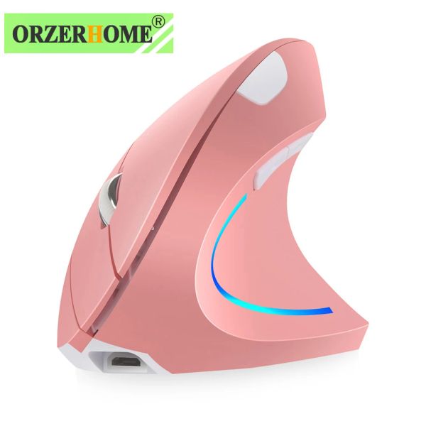 Mäuse ORZERHOME wiederaufladbare kabellose Maus, rosa, vertikale Computermaus, RGB, niedliche Mäuse, ergonomische Gamer-Gaming-Maus für PC und Laptop