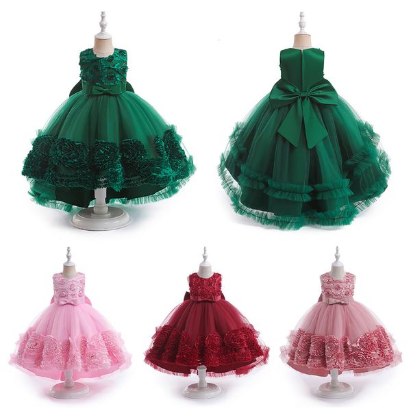 Sweet Dusty Pink Green Wine Jewel Festzugskleider für Mädchen Blumenmädchenkleider Geburtstags-/Partykleider für Mädchen Alltagsröcke für Mädchen Kinderkleidung Gr. 2–10 D327228