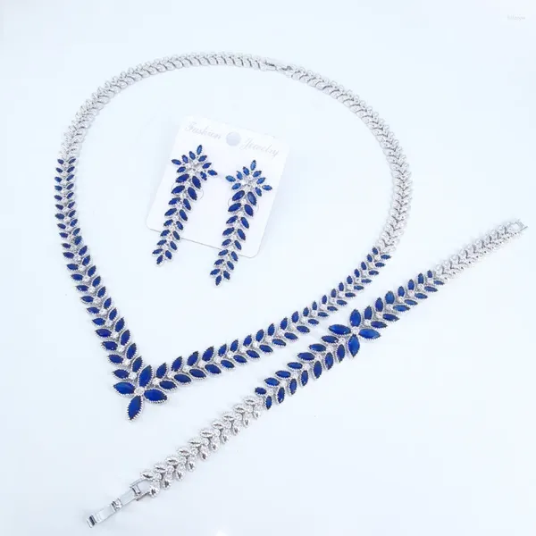 Orecchini di collana set 2024 Fashion Blue Purple Black Rosso Zircone Orenatura Bracciale per matrimoni Abito Banquet Gioielli Vendi