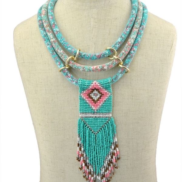Boho indische mehrschichtige Latzkragen Halskette handgemachte Harz Perlen lange Quaste Blume Statement Halsketten Frauen afrikanischen Schmuck Y307I