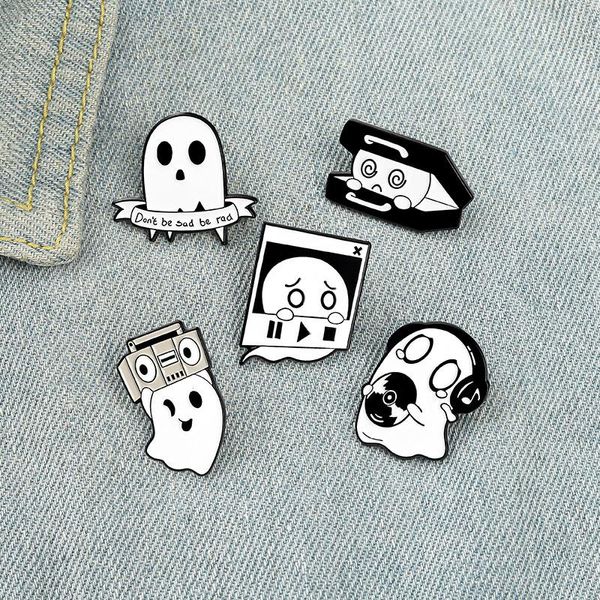 Bonito boo esmalte pinos personalizado fantasma caixa de música broche lapela crachá saco dos desenhos animados engraçado jóias presente para crianças amigos pino do dia das bruxas