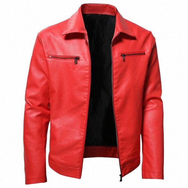Jaquetas de couro masculinas Plus Size Steampunk Vintage Vermelho Preto Zíper Pu Couro Outerwear Motocicleta Corta-vento para Casacos Bomber s336 #