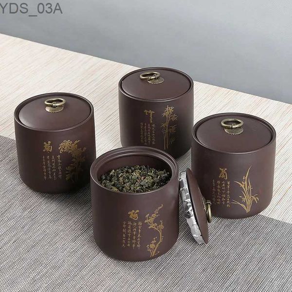 Vorratsflaschen Gläser Lila Sand Teeglas Vergoldeter Pu Er Loser Tee Versiegeltes Glas Yixing Lila Ton Teeset Feines Teeglas Vorratsglas Süßigkeiten Dessertglas 240327