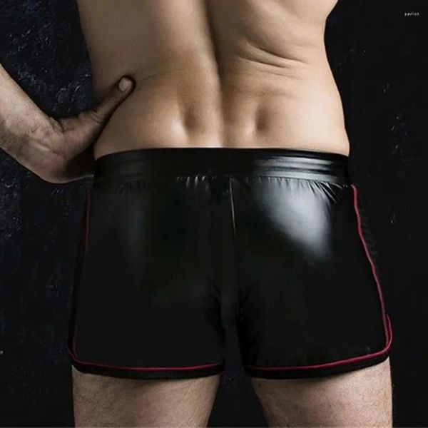 Shorts masculinos calças boxer troncos clubwear motocicleta couro pu plus size punk magro cor sólida roupa de banho masculina moda