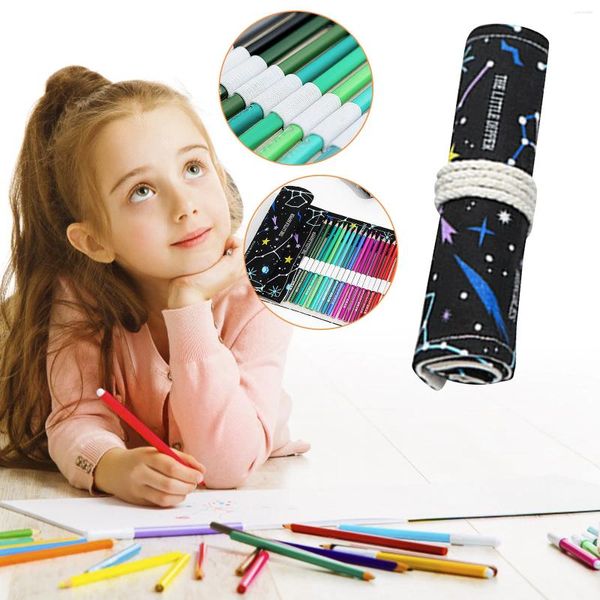 Borse portaoggetti Cielo notturno Schizzo Borsa per matite colorate Piccoli studenti Penna in tela di grande capacità Rotolo per tende 12 24 36 48 72