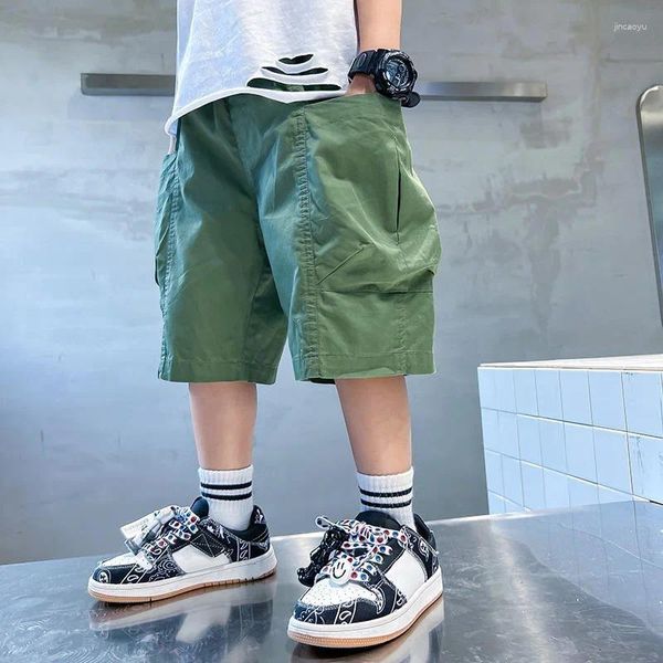 Calças crianças carga calças curtas meninos esportes grandes crianças hip hop joggers shorts adolescente cintura alta fina streetwear baggy
