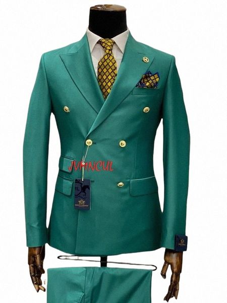 Verde Tailor Made Double Breasted Slim Fit Homens Ternos de Casamento Smoking Noivo Busin Partido Prom Melhores Homens Blazer Traje Homme Z1mn #