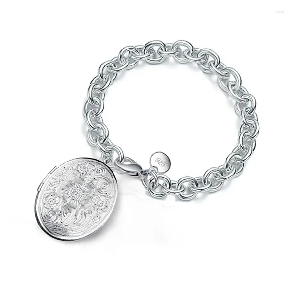 Braccialetti a maglie Prezzo basso Bracciale con medaglione a forma di fiore in argento 925 con ago a catena grossa per la memoria dell'amante Regalo di San Valentino