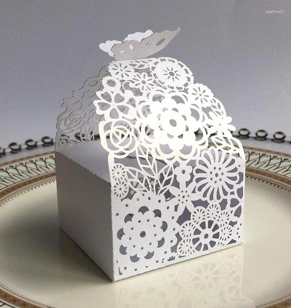 Подарочная упаковка 50/100 шт., коробка конфет с цветами и бабочками, коробки для подарков на свадьбу, детский душ, принадлежности для крещения, дня рождения