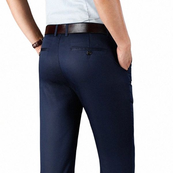 Pantaloni casual da uomo Busin estivi ultra-sottili Pantaloni elastici dritti a vita alta senza rughe Pantaloni di marca di lusso r4oa #