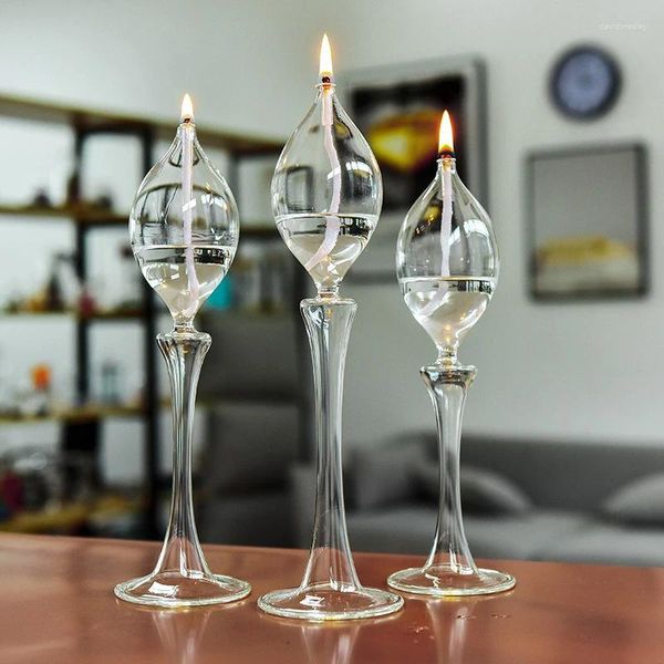 Kerzenhalter Transparent Hoher Fuß Glas Kerzenständer Öllampe Kerzenlichthalter Europäisches Dekor Abendessen Handwerk Ornament