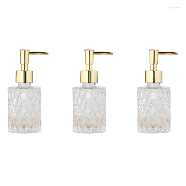 Dispenser di sapone liquido 3X Mesa multiuso Pompa in vetro facile da pulire Perfetto per cucina e bagno (Oro)