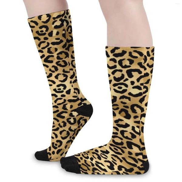 Meias femininas preto ouro leopardo impressão inverno chita animal meias engraçado unisex design de alta qualidade skate anti deslizamento