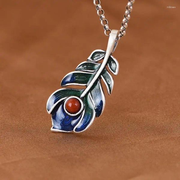 Ожерелья с подвесками Cloisonne Burnt Blue с перьями феникса, эмалью, цветное ожерелье, женское ретро, этнический стиль, модные простые подарки